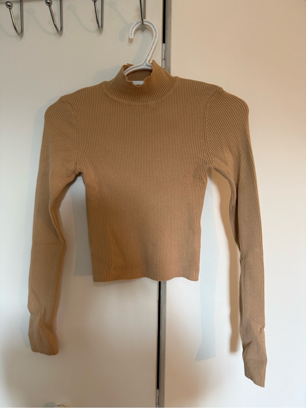 H&M Ribbed Mock Neck Long Sleeve Top - Beige